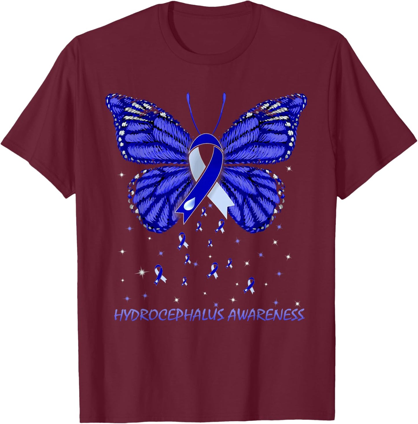 Hydrocephalus Awareness Butterfly T-Shirt - T-Shirt | Maroon
