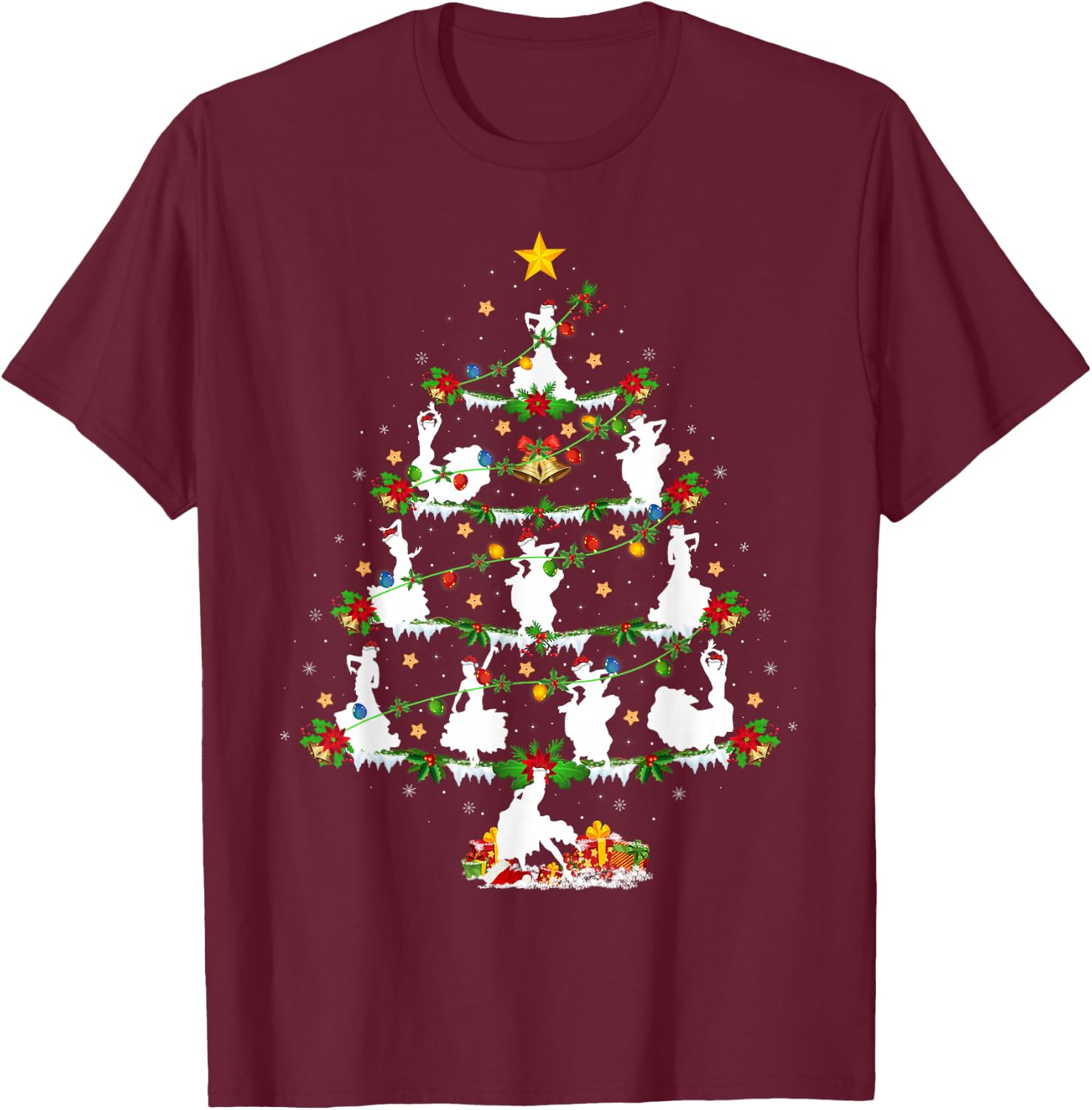 Flamenco Dance Lover Xmas Lighting Flamenco Christmas Tree T-Shirt - T-Shirt | Maroon