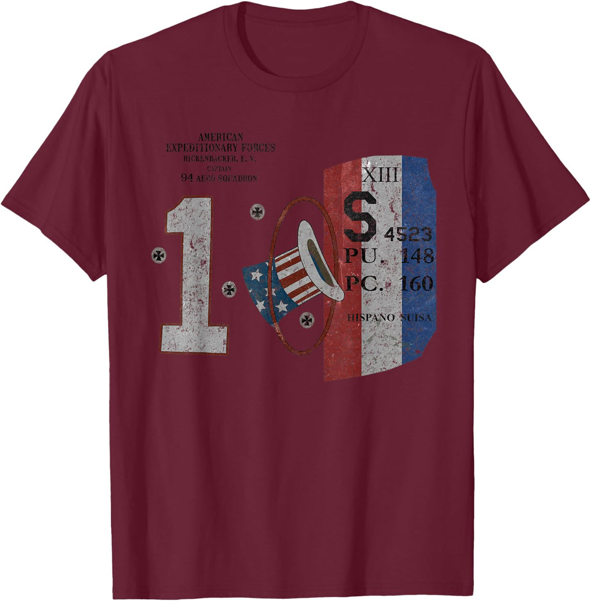 Rickenbacker Spad XIII WWI "Aviation History Series" T-Shirt - T-Shirt | Maroon