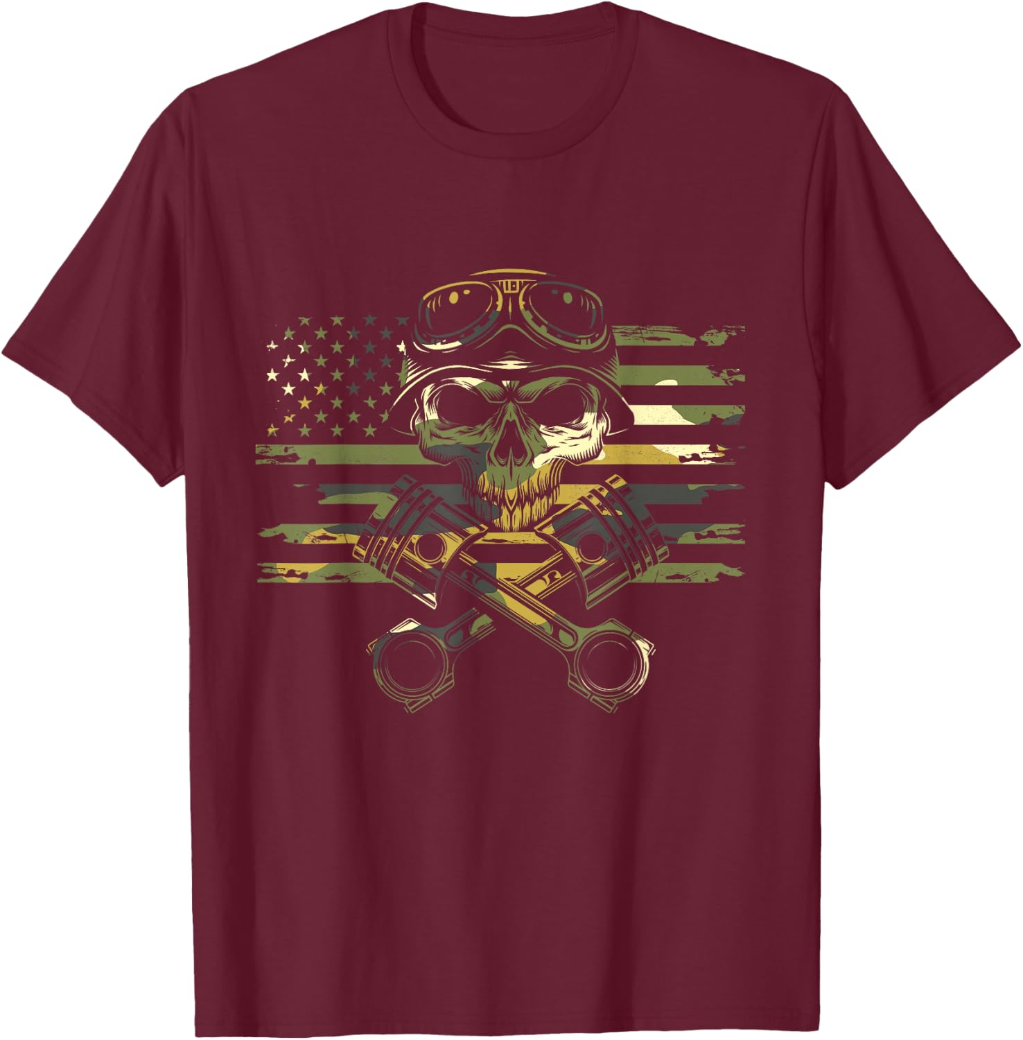 American Flag Motorcycle Apparel - Motorcycle T-Shirt - T-Shirt | Maroon