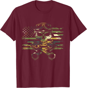 American Flag Motorcycle Apparel - Motorcycle T-Shirt - T-Shirt | Maroon