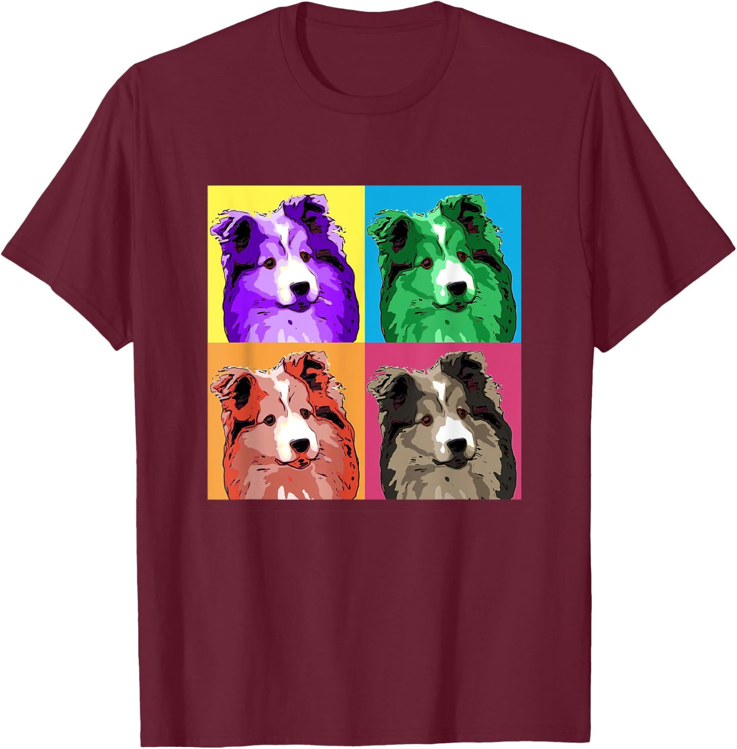 Sheltie Pop Art Style Shetland Sheepdog Women Girls Kids T-Shirt - T-Shirt | Maroon
