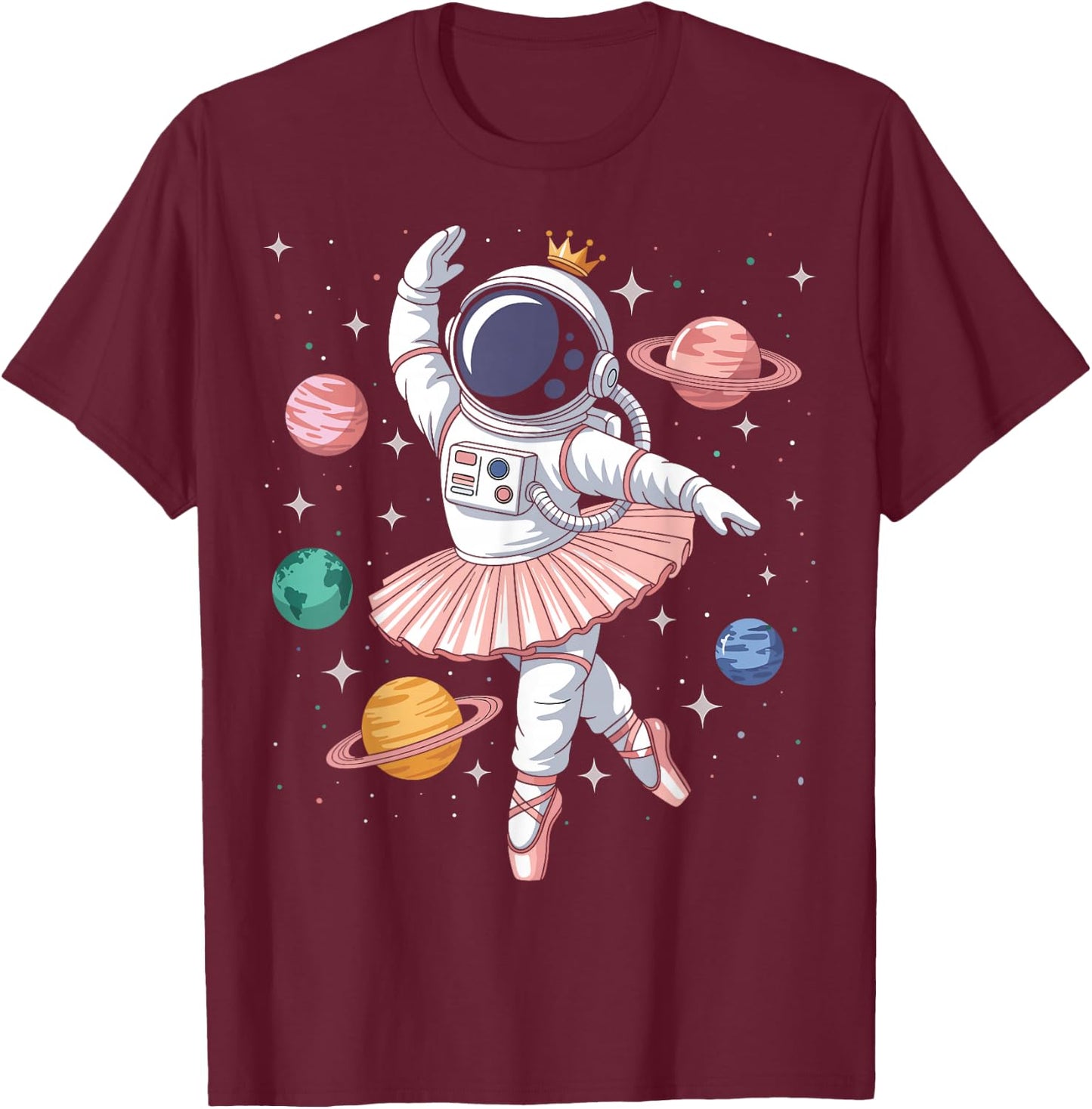 Ballerina Astronaut Dancing Space Dancer T-Shirt - T-Shirt | Maroon