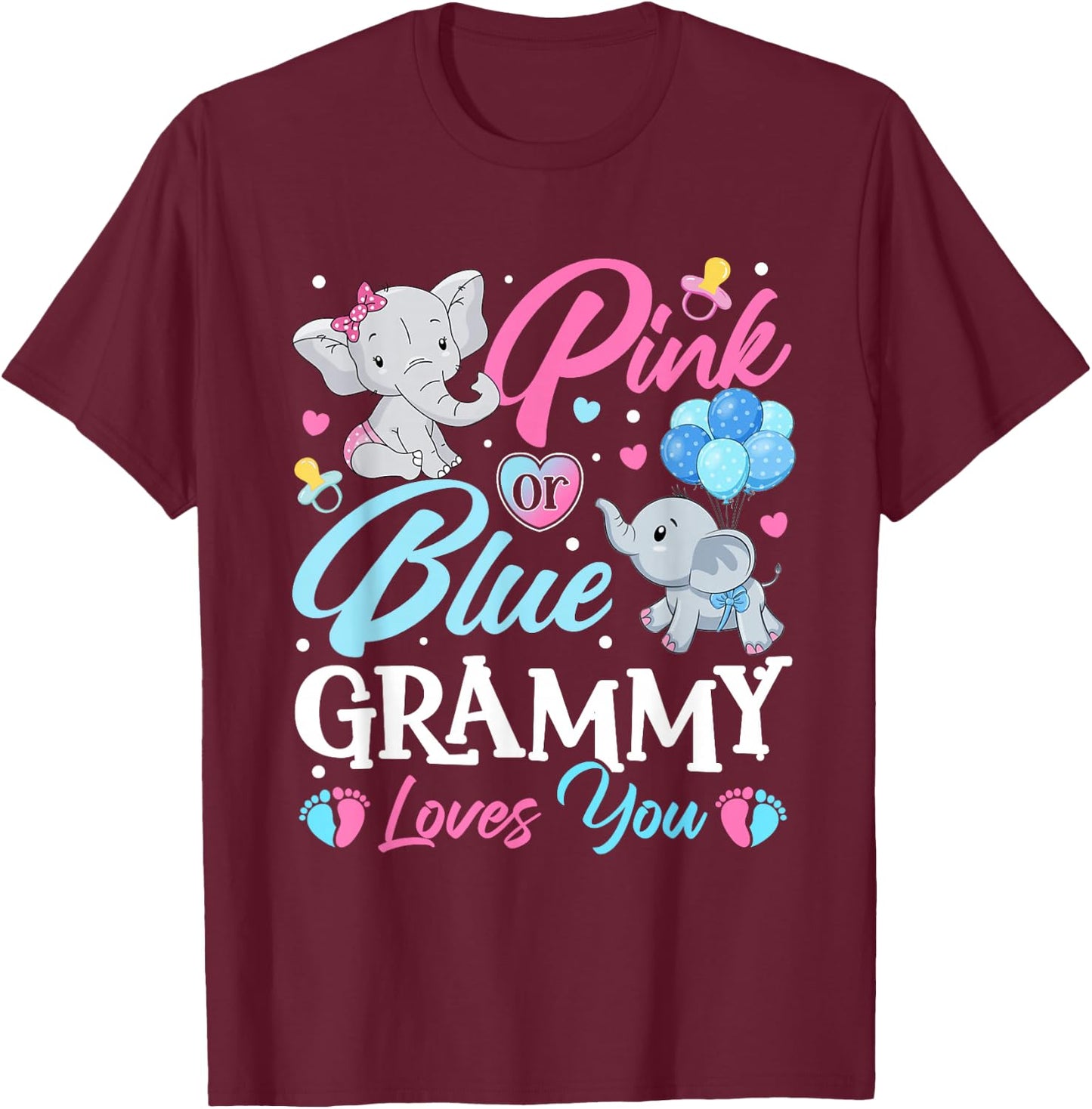 Elephant Blue Pink Grammy Loves You Pregnancy Reveal T-Shirt - T-Shirt | Maroon