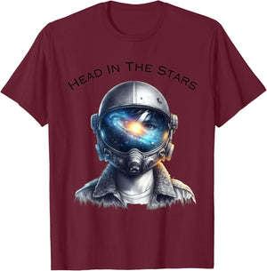 Head In The Stars All Ages Cool Space Age Graphic Design T-Shirt - T-Shirt | Maroon