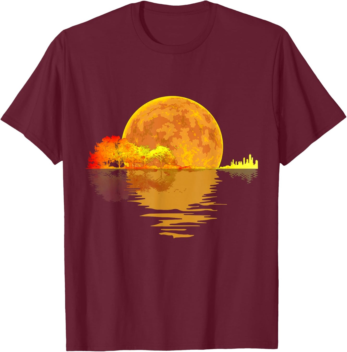 Guitar Nature Moon Music Lover Gift Acoustic Guitar T-Shirt - T-Shirt | Maroon