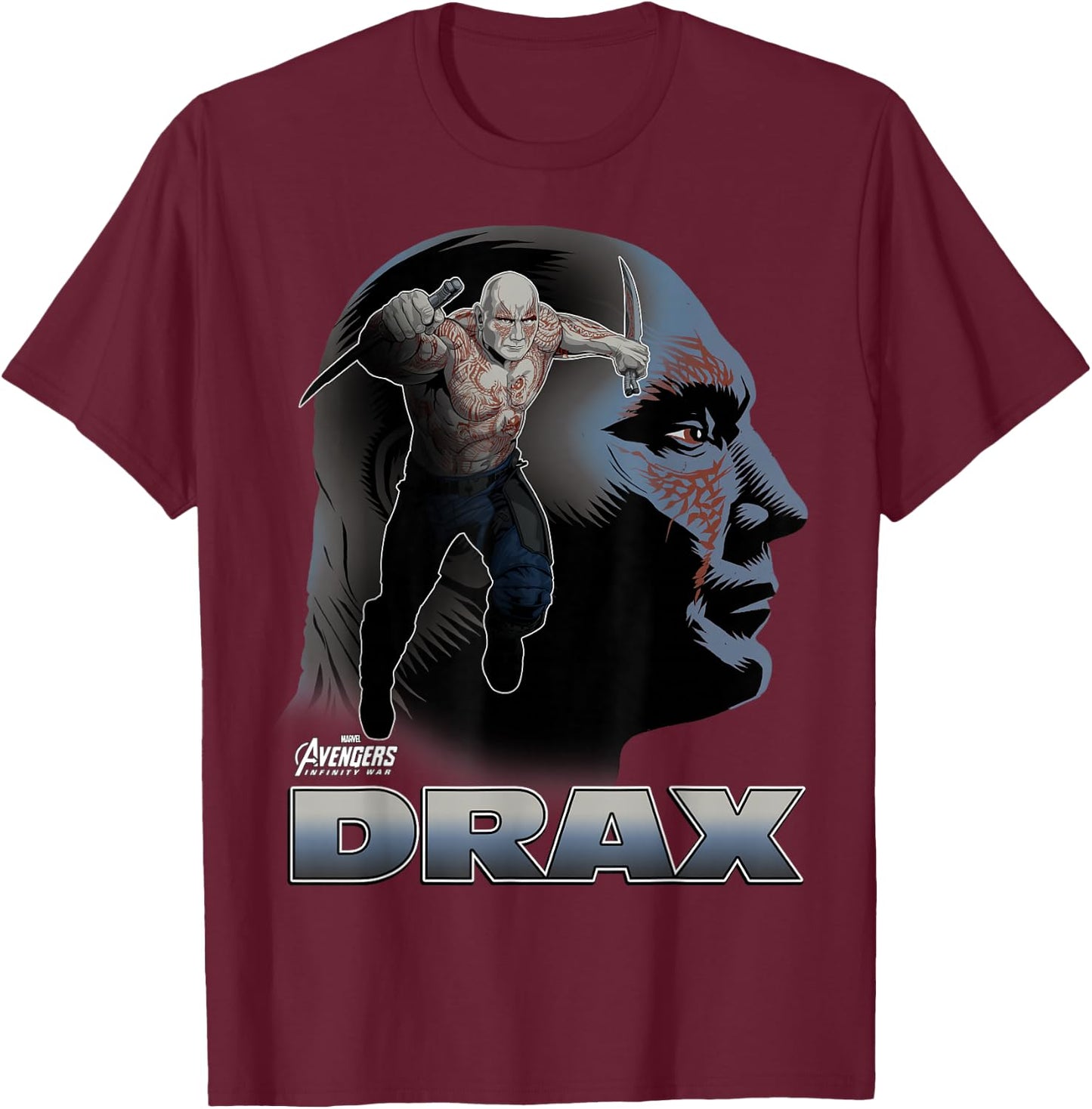 Marvel Infinity War Drax Big Head Profile Graphic T-Shirt - T-Shirt | Maroon