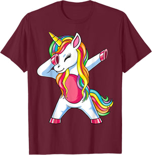 Dabbing Unicorn Girls Kids Women Rainbow Unicorns T-Shirt - T-Shirt | Maroon