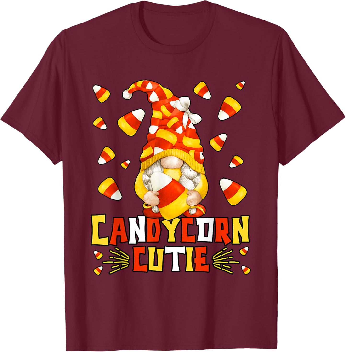 Cute Candy Corn Cutie For Kids & Halloween Candycorn Gnome T-Shirt - T-Shirt | Maroon