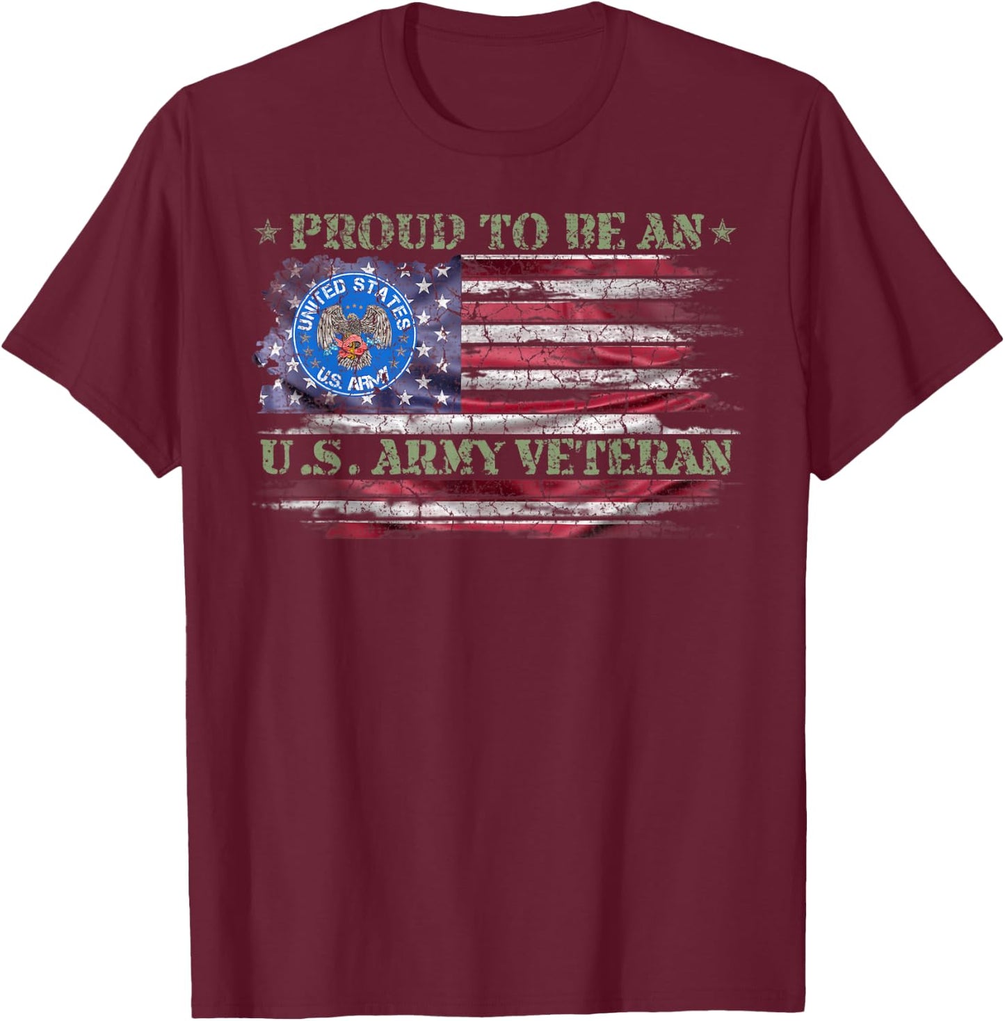 Vintage USA American Flag Proud To Be An US Army Veteran T-Shirt - T-Shirt | Maroon