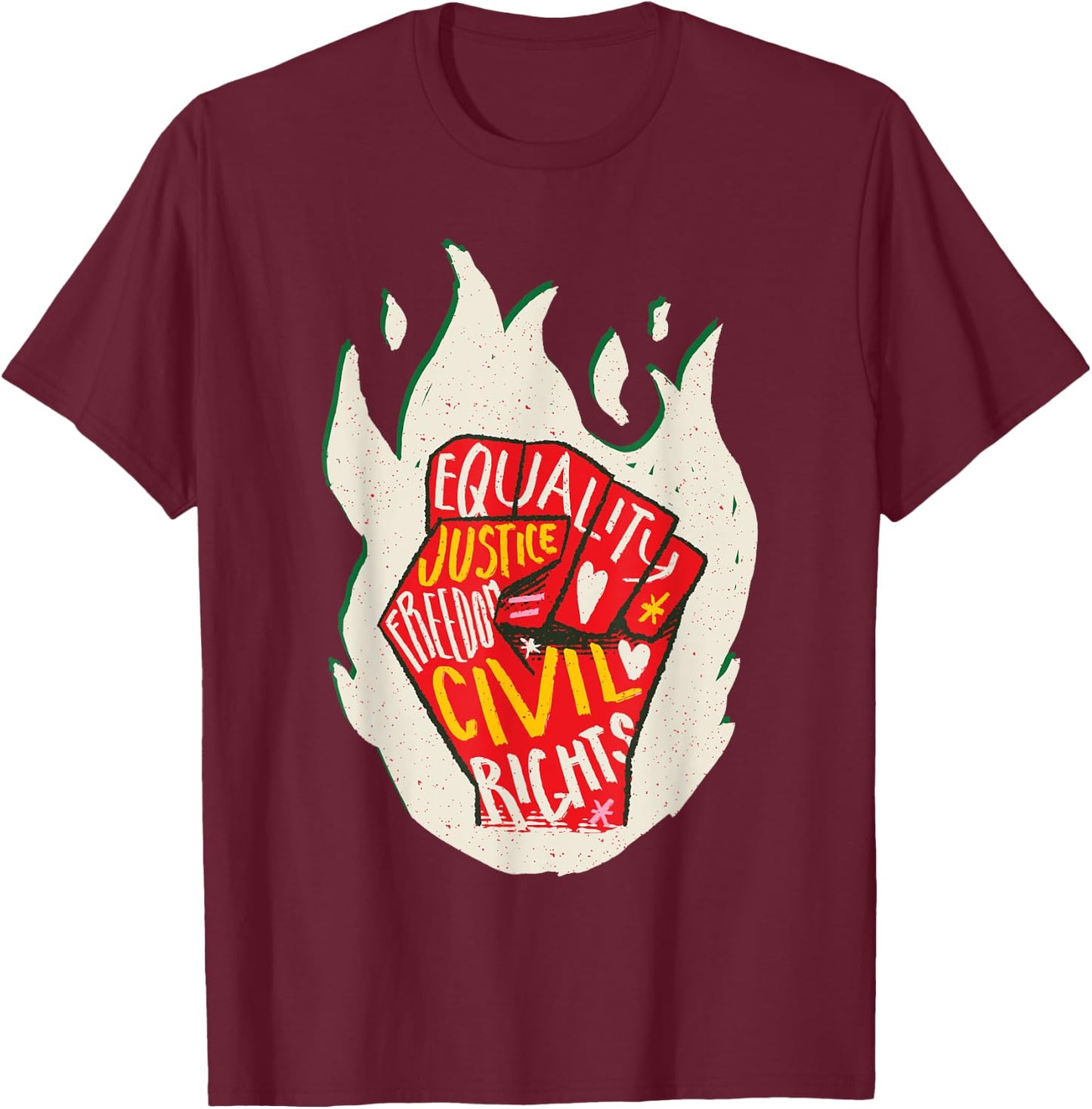 Black History Month Black Fist Shirt Men Kids Fire T-Shirt - T-Shirt | Maroon