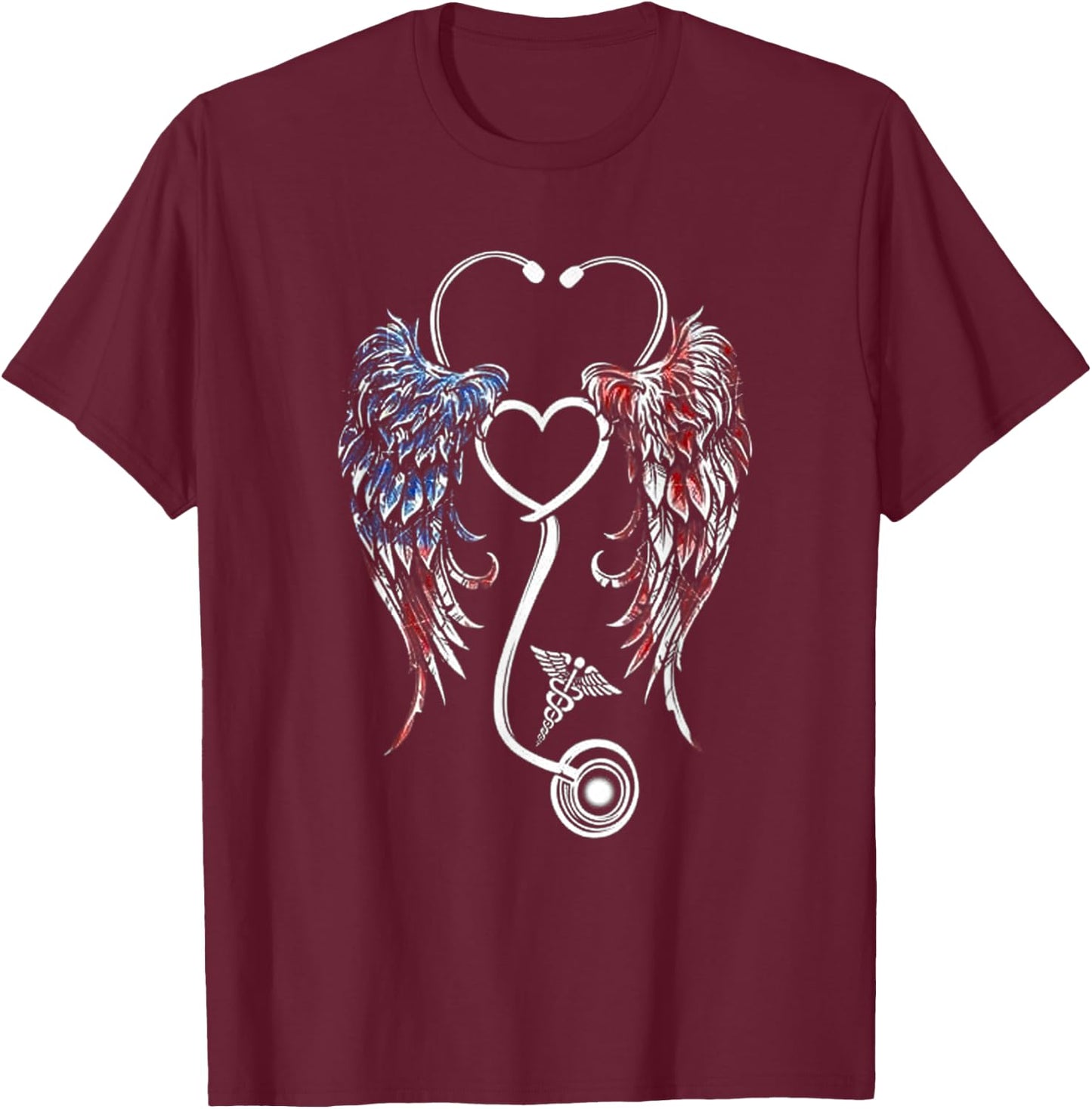 Wings Heart Nurse Stethoscope American Flag Nursing Lover Men T-Shirt - T-Shirt | Maroon