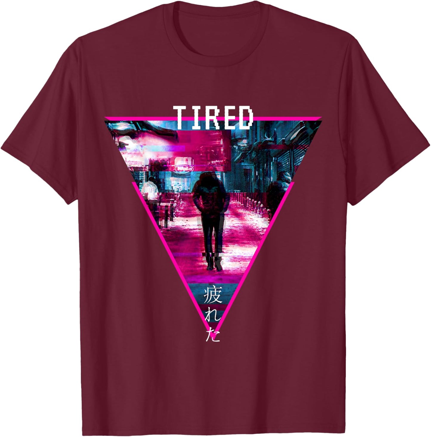 Glitchcore Weirdcore Aesthetic Hyperpop Tired Japanisch T-Shirt - T-Shirt | Maroon