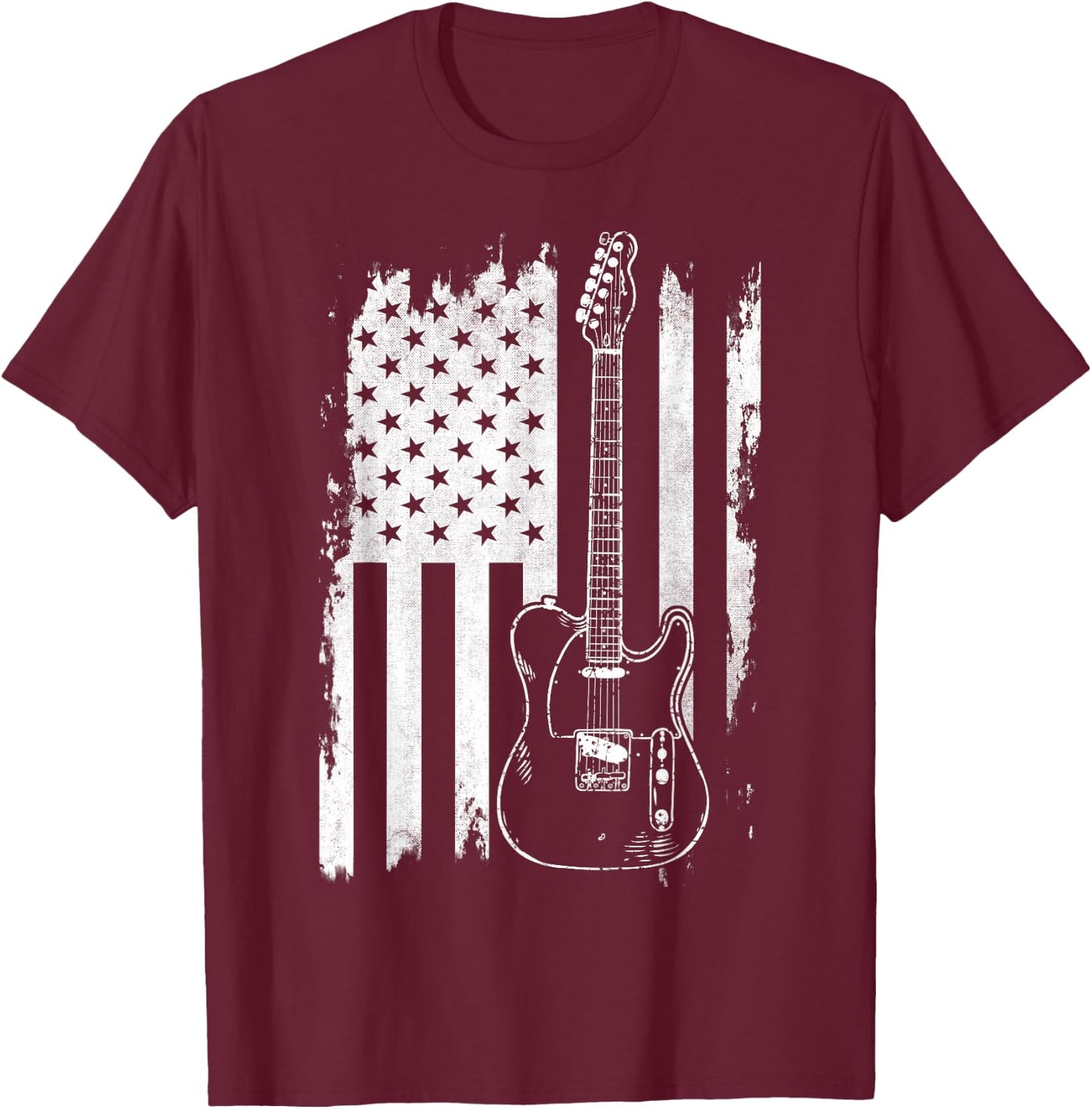 Lets Rock Rock n Roll Guitar Retro USA Flag Music T-Shirt - T-Shirt | Maroon