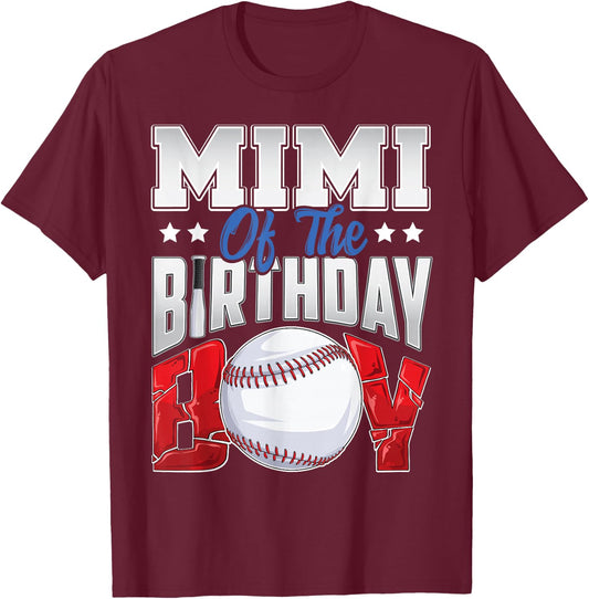Mimi Baseball birthday Boy Family Baller b-day Party T-Shirt - T-Shirt | Maroon