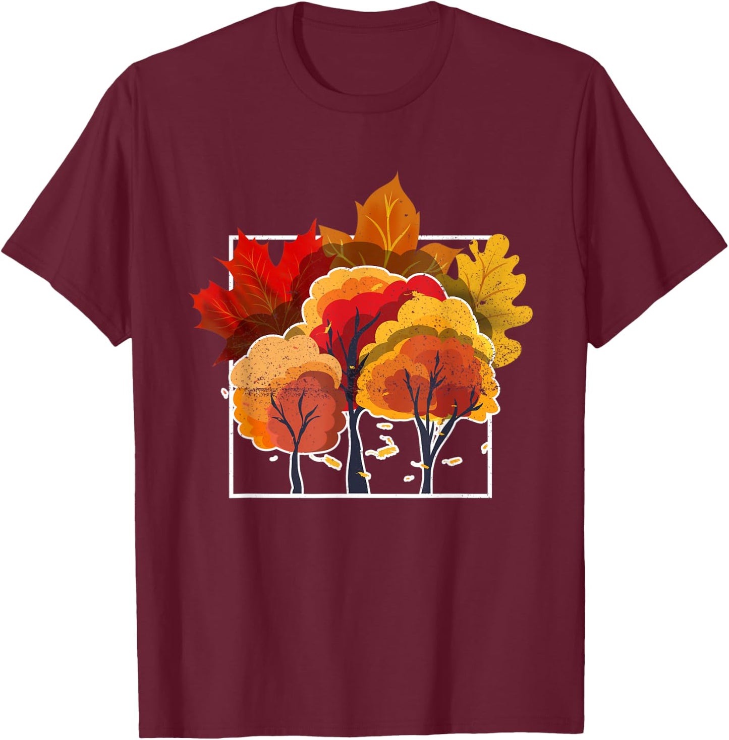 Nature Forest Leaves Autumn Trees Fall T-Shirt - T-Shirt | Maroon