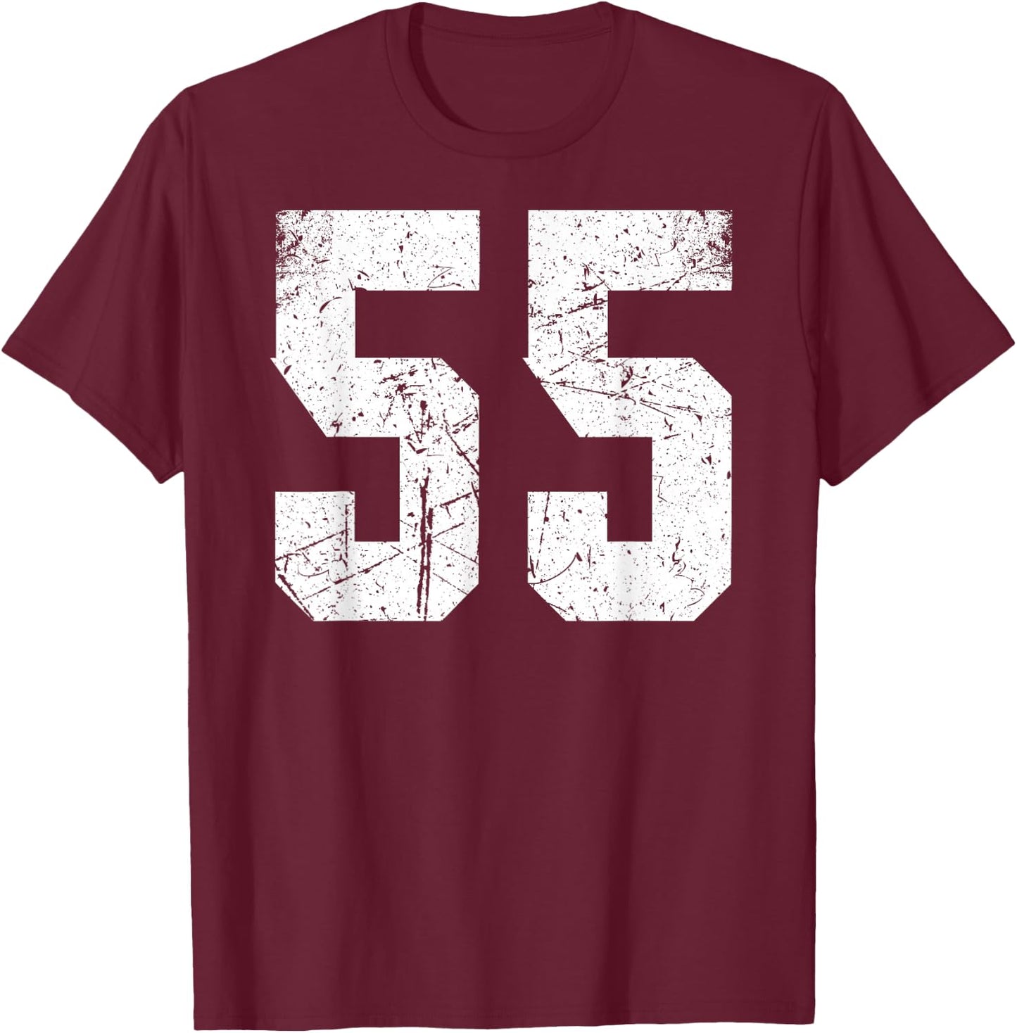 Number #55 Sport White Vintage Uni Number T-Shirt - T-Shirt | Maroon