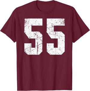 Number #55 Sport White Vintage Uni Number T-Shirt - T-Shirt | Maroon