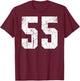 Number #55 Sport White Vintage Uni Number T-Shirt - T-Shirt | Maroon