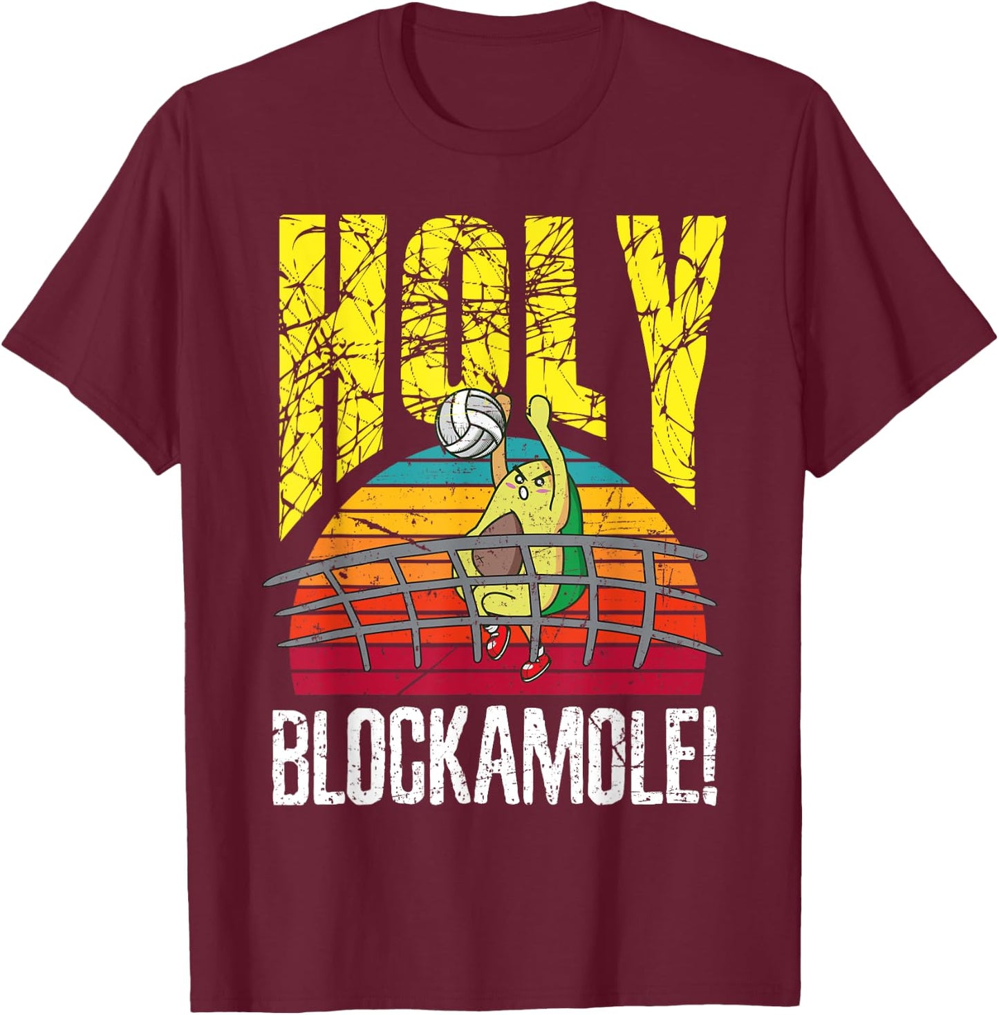 Holy Blockamole Funny Volleyball Block Avocado Design T-Shirt - T-Shirt | Maroon