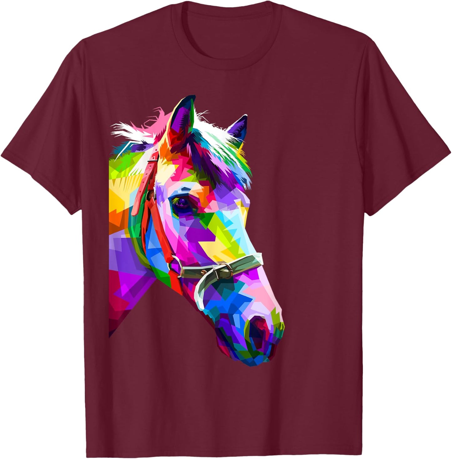 Colorful pop art horse portrait | Funny Horses T-Shirt - T-Shirt | Maroon