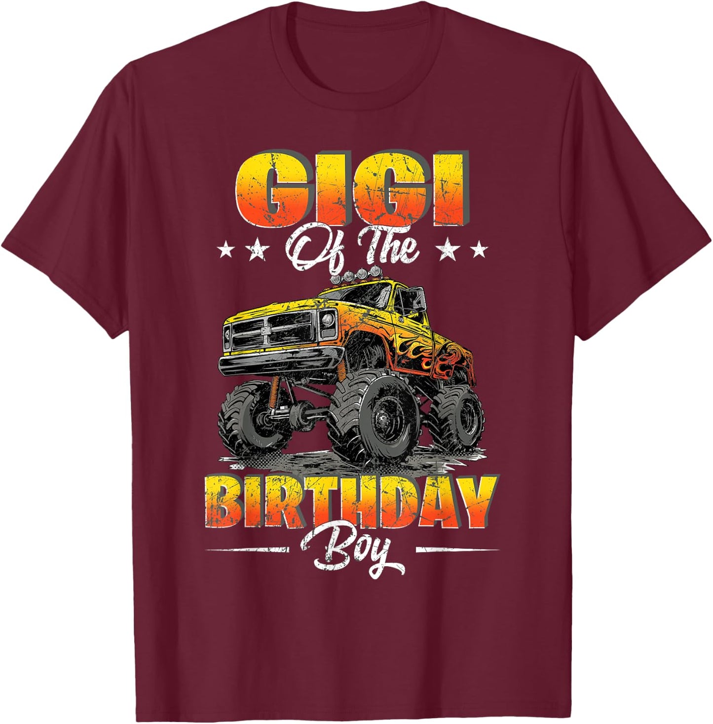 Gigi Of The Birthday Boy Monster Truck Birthday Family T-Shirt - T-Shirt | Maroon