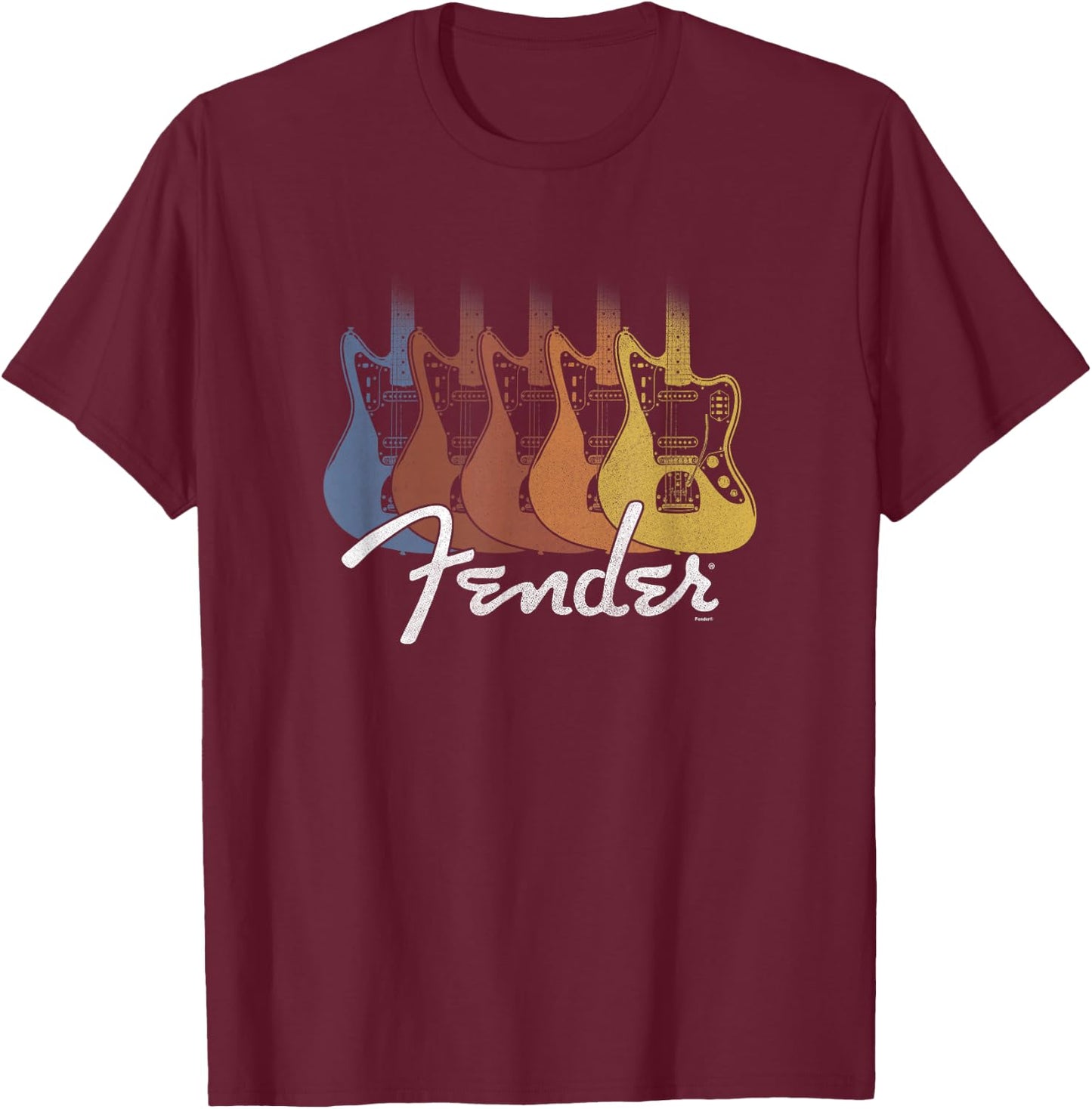 Fender Retro Rainbow Jazzmaster Lineup T-Shirt - T-Shirt | Maroon