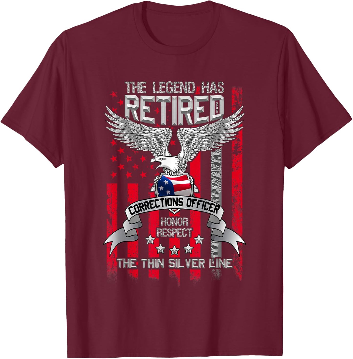 Correctional Officer Retirement Silver Line Corrections Gift T-Shirt - T-Shirt | Maroon