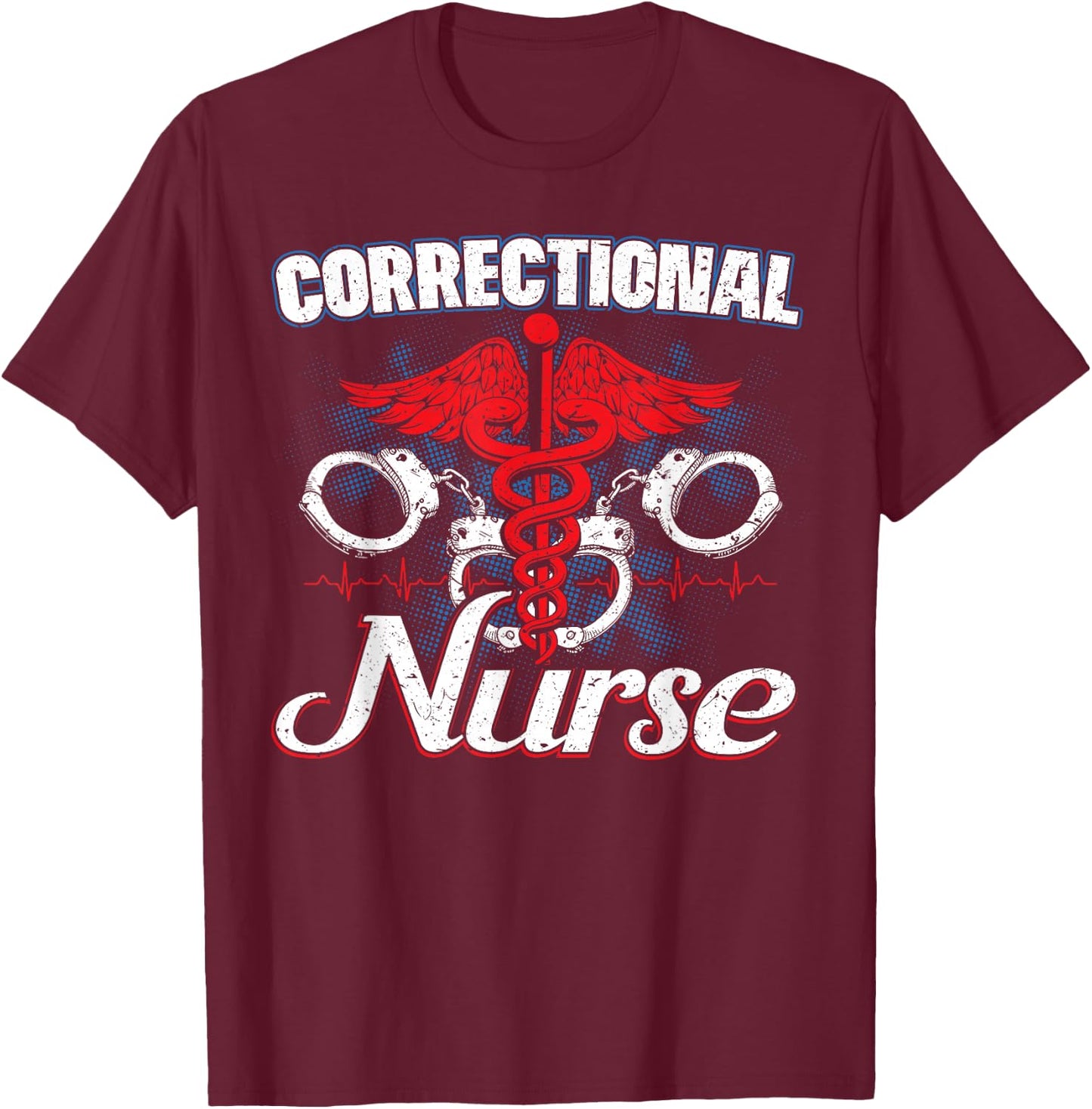 Custom Chimp Correction Officer Nursing Thin Silver Line - Adults in Law Enforcement or Medical Roles - Black, Short Sleeve, , Classic Fit, Small T-Shirt - T-Shirt | Maroon