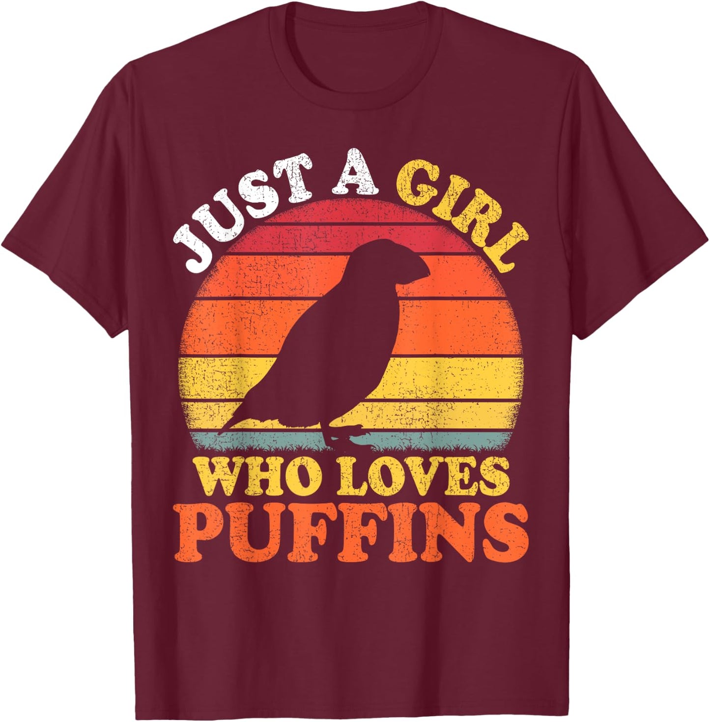 Puffin Bird Vintage Just A Girl Who Loves Puffins T-Shirt - T-Shirt | Maroon