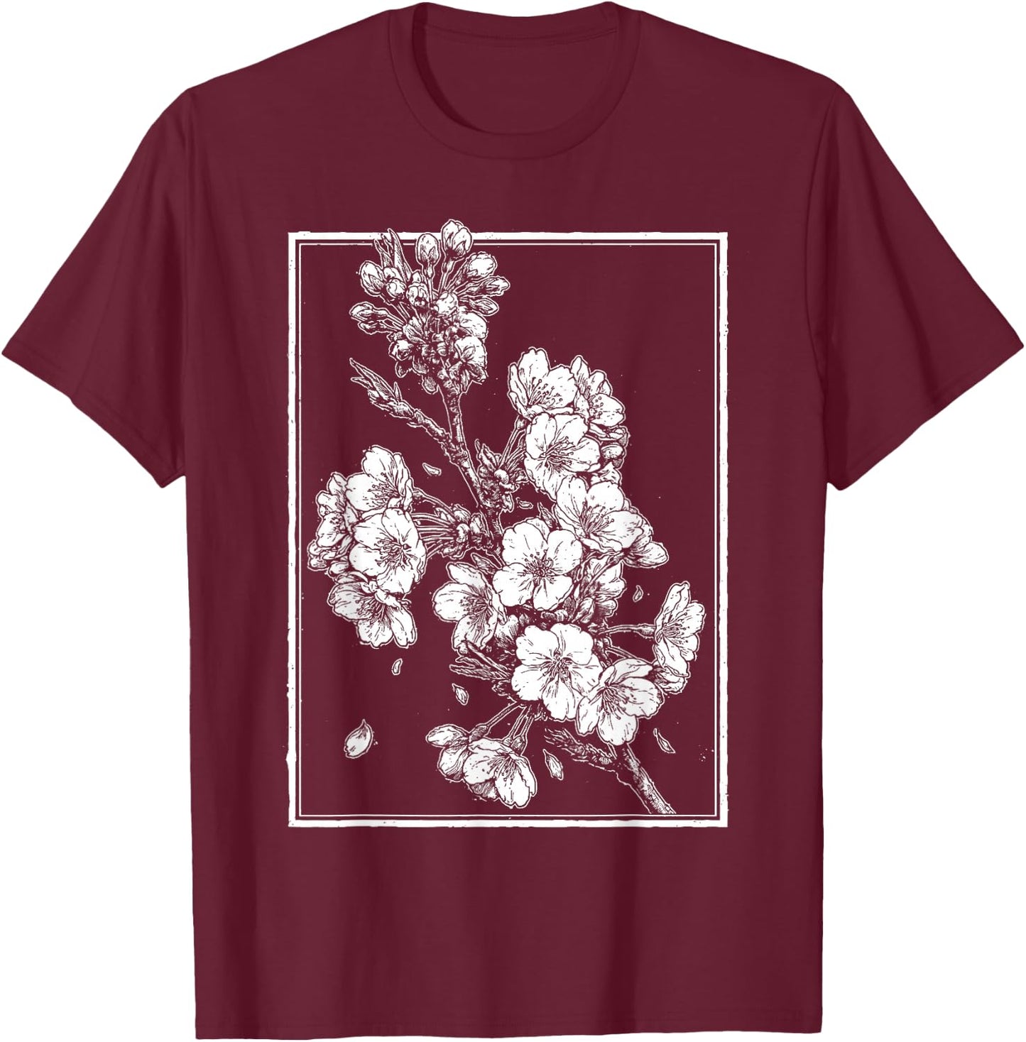 Japanese Cherry Blossom Sakura | Harajuku Grunge Anime Manga T-Shirt - T-Shirt | Maroon