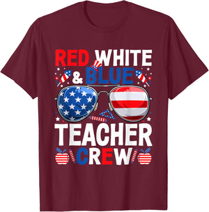 4th Of July Red White & Blue Teacher Crew American Flag Men T-Shirt - T-Shirt | Maroon
