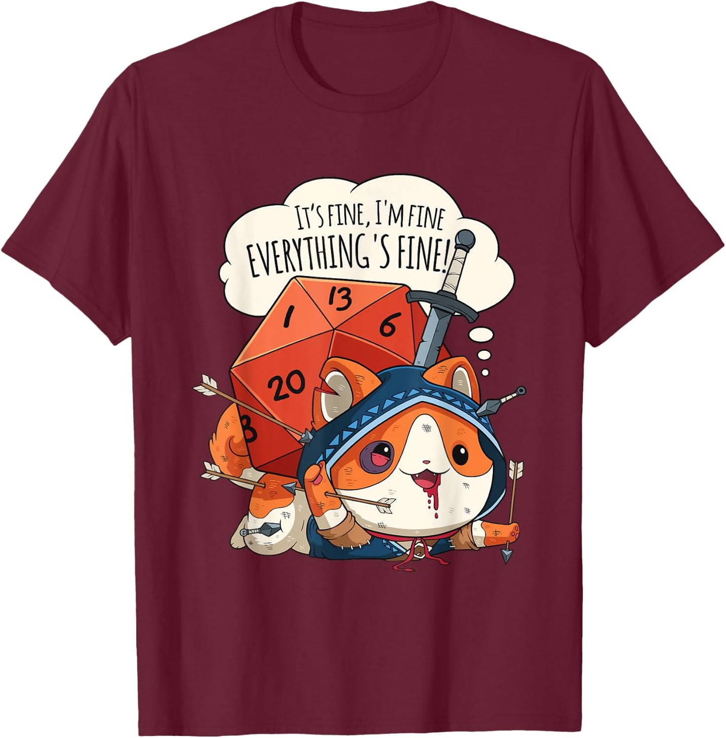 Funny Everything's Fine Cat Role Playing Game RPG T-Shirt - T-Shirt | Maroon