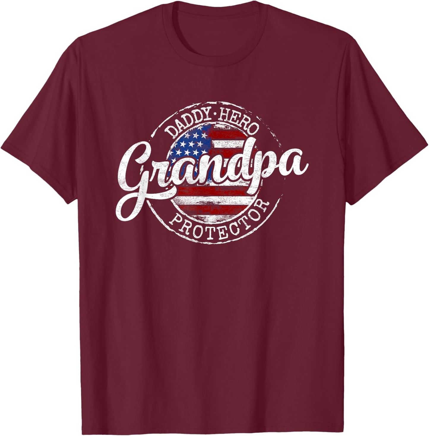 Daddy Hero Grandpa Protector Vintage Stamp Fathers Day Dad T-Shirt - T-Shirt | Maroon