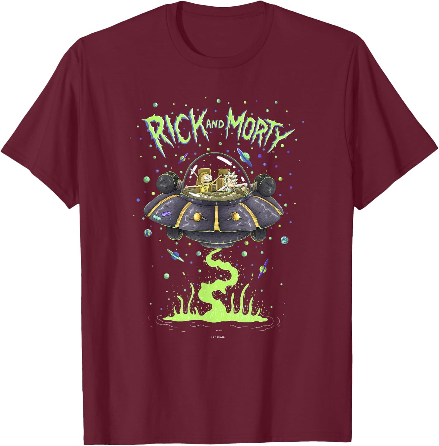 Rick and Morty Space Cruiser Launch Poster T-Shirt - T-Shirt | Maroon