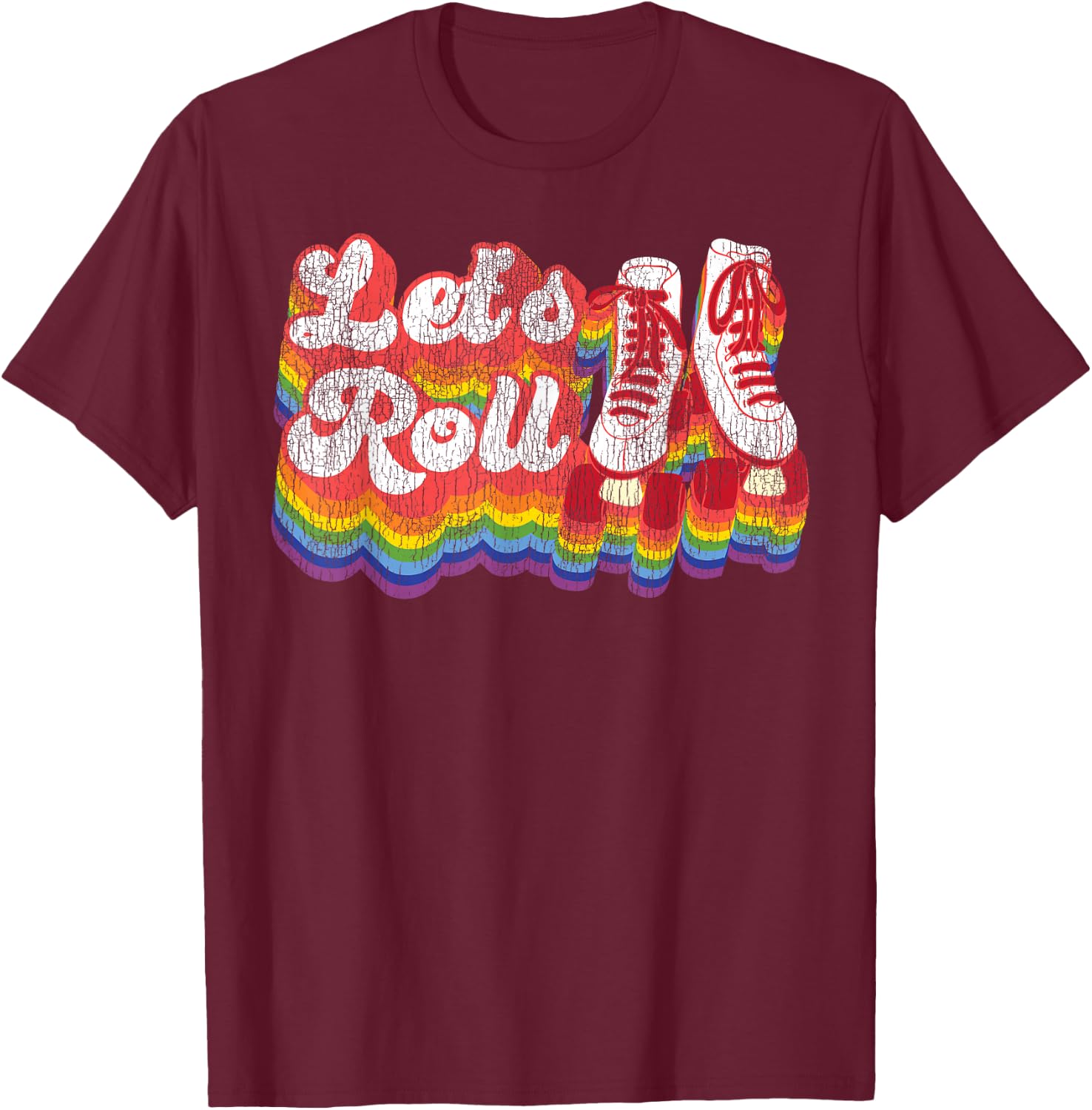 Cool Roller Skating Skate Girl 1970S Retro T-Shirt - T-Shirt | Maroon