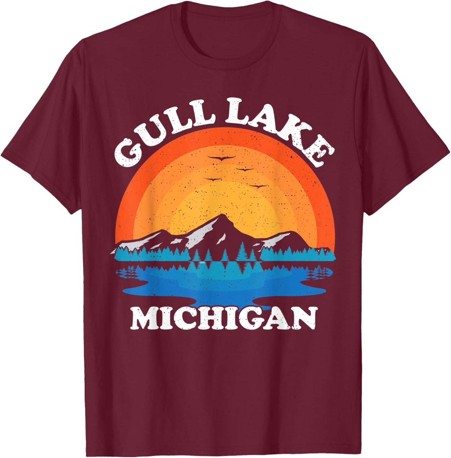 Summer Vacation Retro Sunset Michigan Gull Lake Women Kids T-Shirt - T-Shirt | Maroon