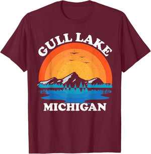 Summer Vacation Retro Sunset Michigan Gull Lake Women Kids T-Shirt - T-Shirt | Maroon