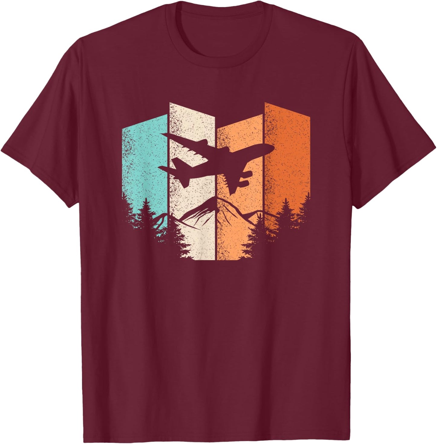 Retro Airplane Landscape Pilot Aviation Men Women T-Shirt - T-Shirt | Maroon