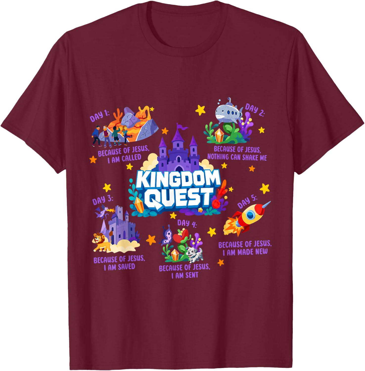 Vbs Kingdom Quest 2026 Vacation Bible School Church Camp T-Shirt - T-Shirt | Maroon