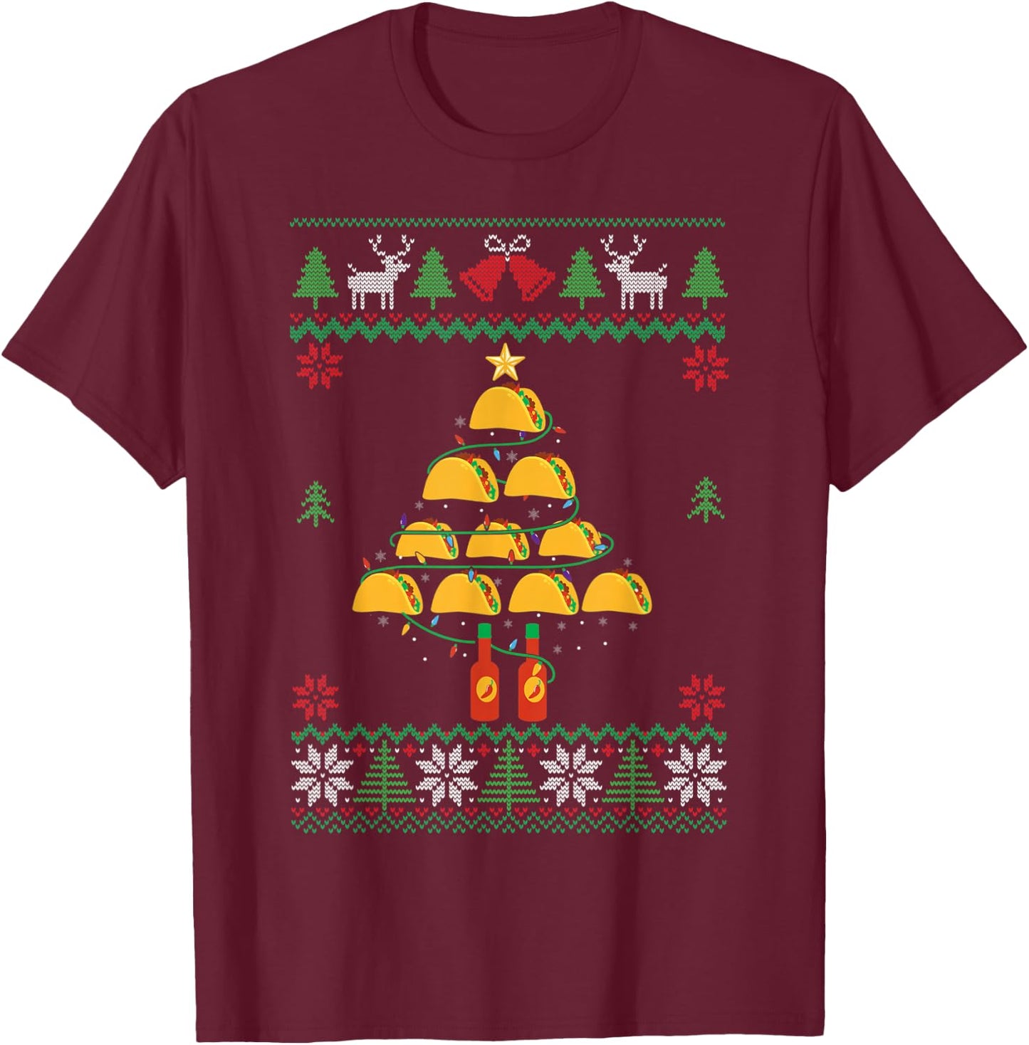 Tacos Christmas Tree Ugly Sweater Christmas Family Matching T-Shirt - T-Shirt | Maroon