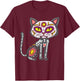 Sugar Skull Cat Dia De Muertos Day Of Dead Halloween Mexican T-Shirt - T-Shirt | Maroon