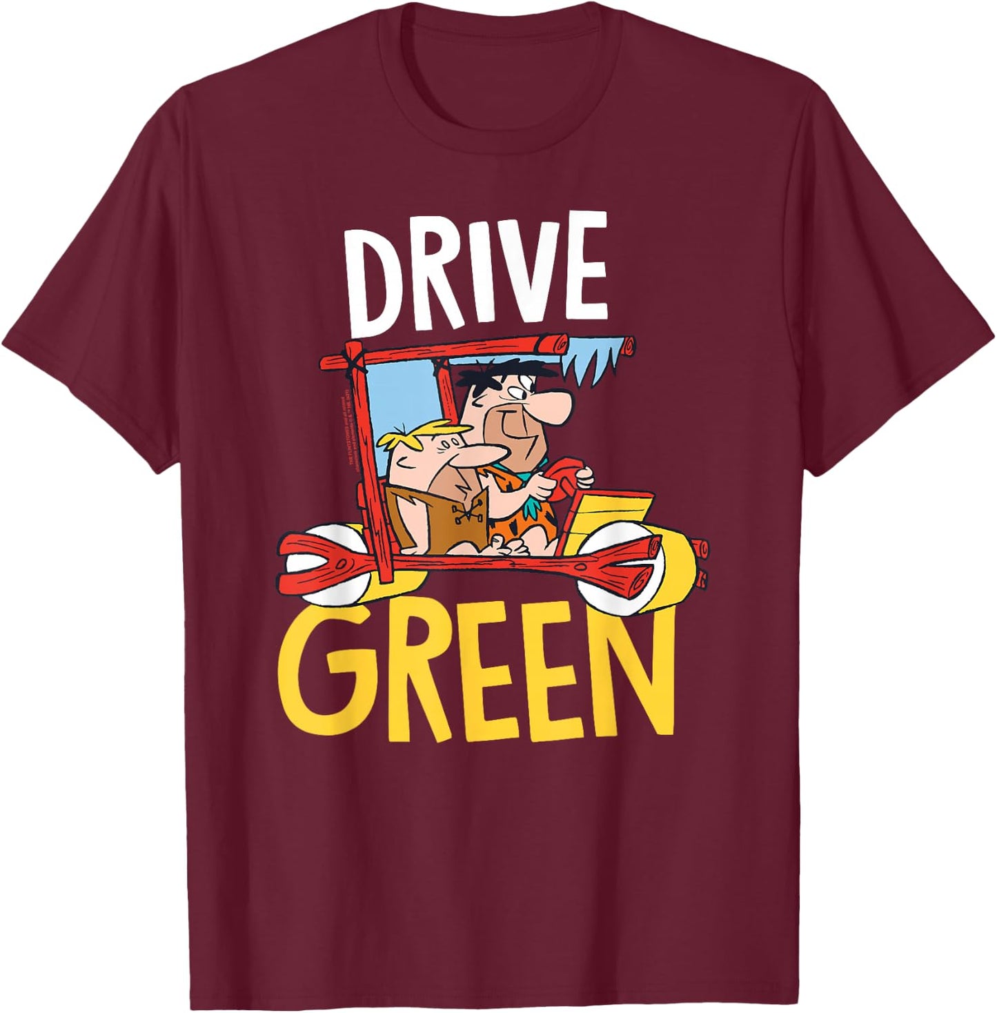 The Flintstones Fred Barney Drive Green T-Shirt - T-Shirt | Maroon