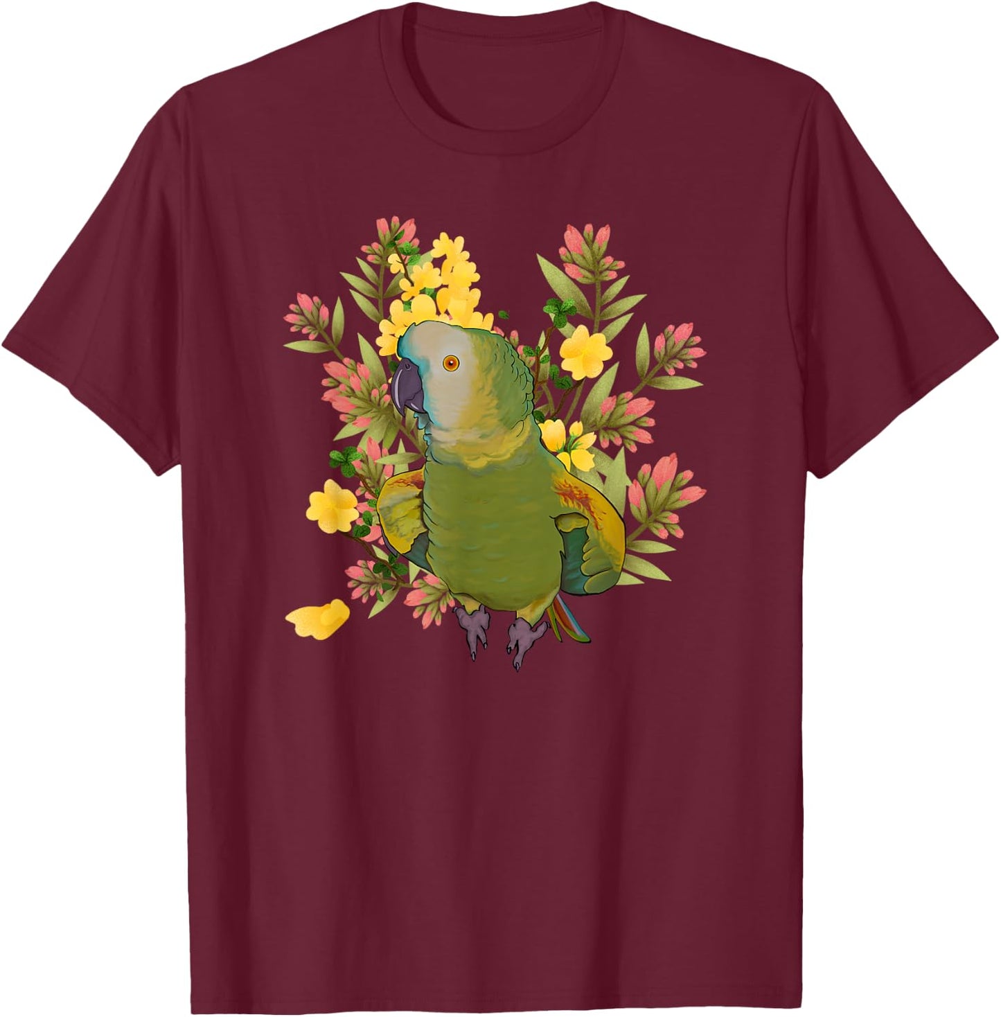 Colorful Floral Playful Blue Fronted Amazon Parrot Lovers T-Shirt - T-Shirt | Maroon