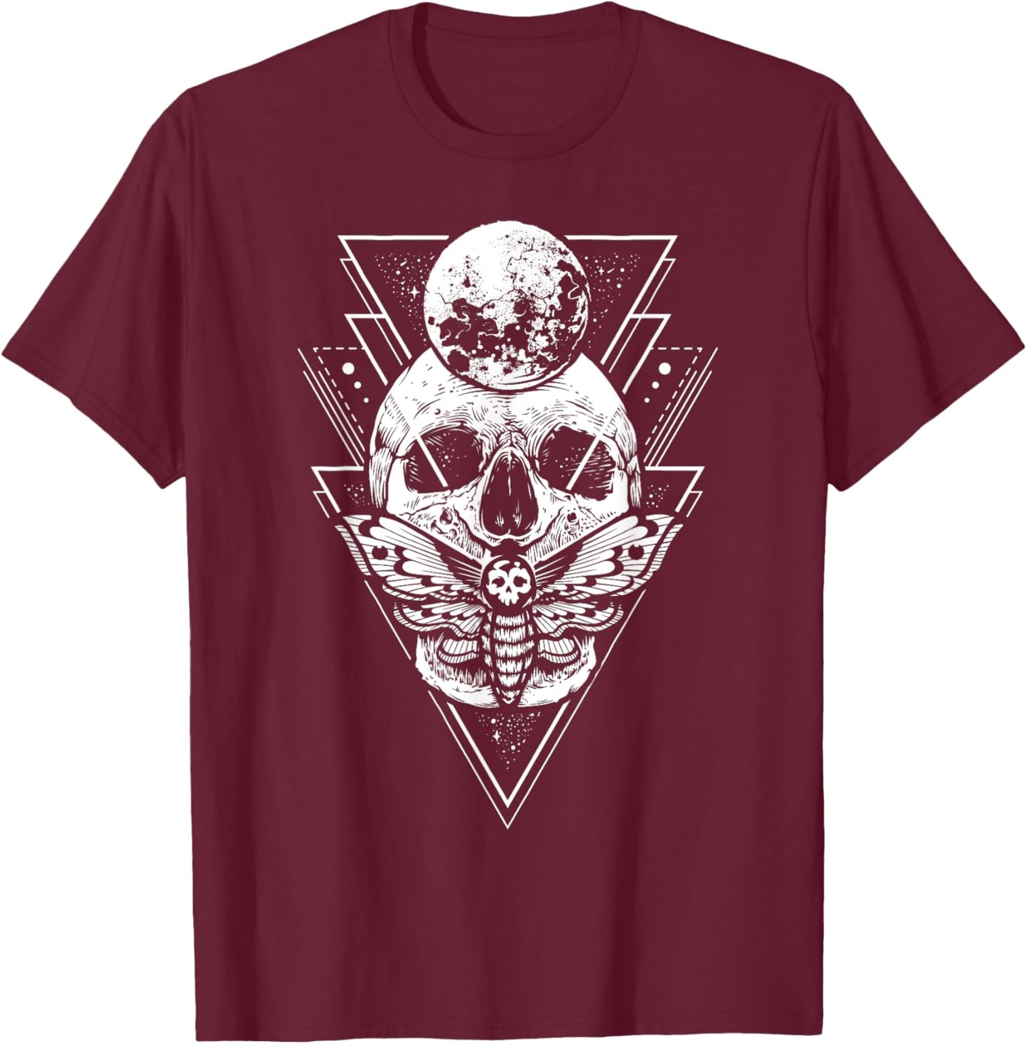 Crystal Moon and Death Moth - Mystic Pagan Skeleton T-Shirt - T-Shirt | Maroon