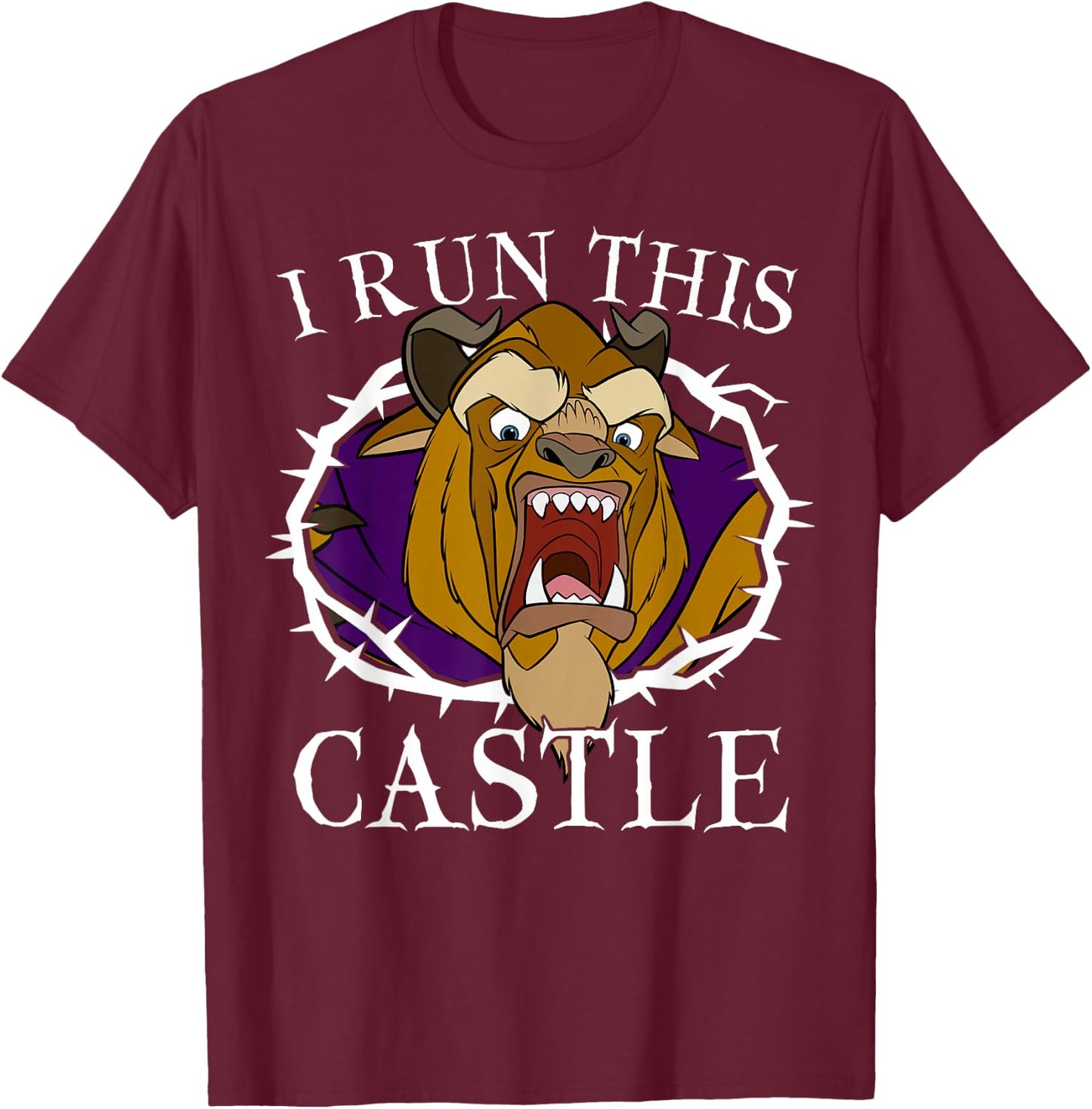 Disney Beauty And The Beast I Run This Castle Thorn Portrait T-Shirt - T-Shirt | Maroon