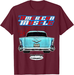 57,1957 BelAir Bel Air American Muscle Car Hotrod Rear Fin T-Shirt - T-Shirt | Maroon