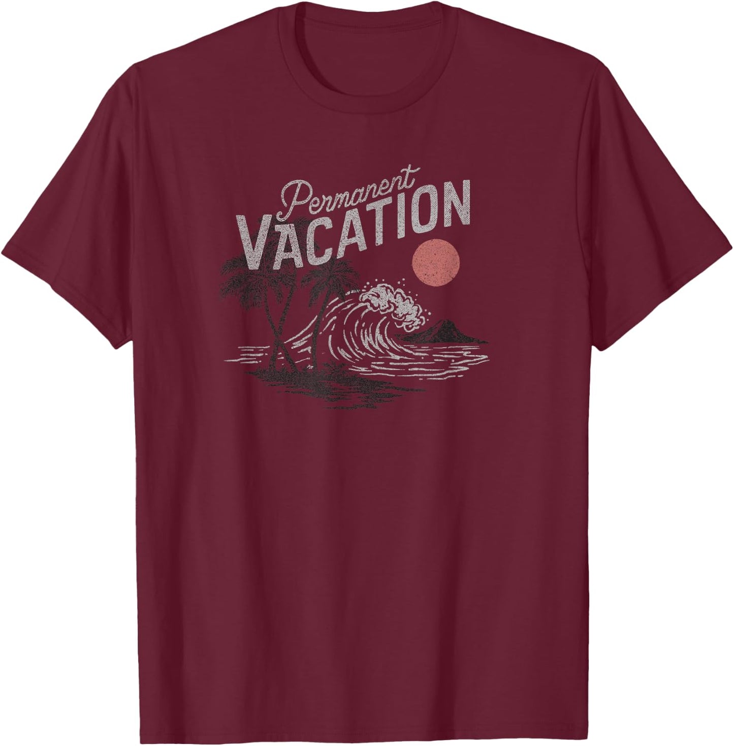 Trendy Permanent Vacation Palms & Island Scene T-Shirt - T-Shirt | Maroon