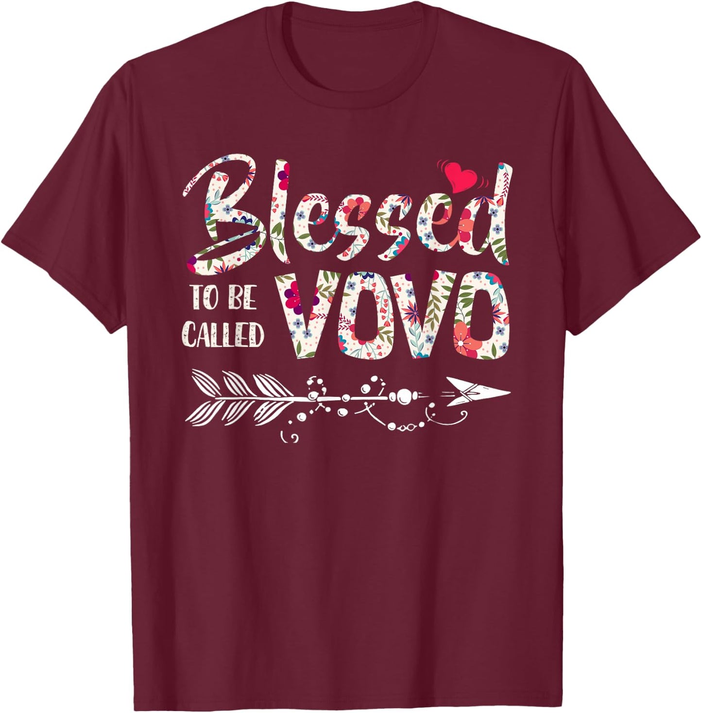 Blessed To Be Called VoVo T Shirt Gift Floral VoVo T-Shirt - T-Shirt | Maroon
