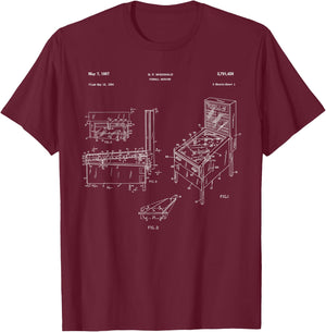 Classic Retro Pinball Design - Pinball Patent - Gift T-Shirt - T-Shirt | Maroon